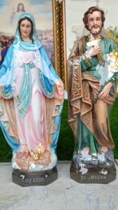 Bộ 2 Tượng Đức Mẹ Ban Ơn Thánh Giuse cao 40cm VẼ TAY chất liệu poly composite quà tặng trang trí bàn thờ công giáo