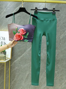 Premium Printed Yoga Fitness Women's Set: Summer Professional Pilates Tank & Sculpting Pants Sports Wear Nylon Fabric