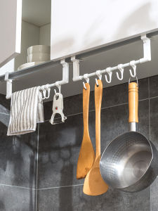 Wall Cupboard Lower Five-Piece Hook Cabinet Punch-Free Storage Handy Gadget Kitchen Cabinet Door Card Clamp Row Hook Hanging Rod Non-Marking Hanger