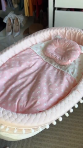 Baby Bed Cotton Crib Newborn 3 Piece set Portable Bassinet Bed with Baby Pillow Removable Infant Travel Washable