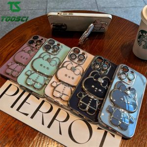 Luxury 3D Stereo Cute Rabbit Mirror Holder Stand Plating Phone Case Soft TPU Back Cover + Lanyard For OPPO Reno 2 Reno 2Z Reno 2F Reno 3 Reno 4F Reno 4 Pro Reno 5 Pro Reno 5F Reno 6 Pro Reno 6Z