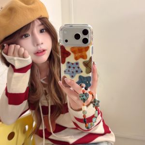 Ginno Tiger New Plaid Polka Dot Star Phone Case Suitable for Apple 17Promax with Hand Rope Full Edge Protection against Drops for iPhone 16Pro