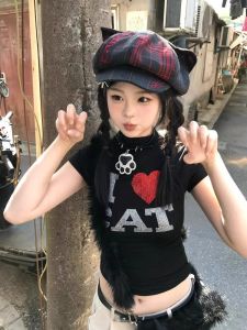 Áo Thun Cotton Tay Ngắn American Hot Bé Gái Đính Đá Pure Cotton Dành Cho Nữ Mùa Hè Ôm Vừa Vặn Vai Thẳng Cổ Tròn Đa Năng Áo Thun INS