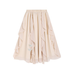 New Chinese Style Han Elements Skirt Spring Summer New Buckle Butterfly Top Elastic Half Skirt Lotus Leaf Skirt Set