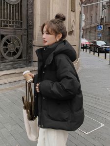 Black Duck down Puffer Jacket Womens Winter 2024 New High-End Street Fashion Hooded Short Bread Style Trendy Korean Version