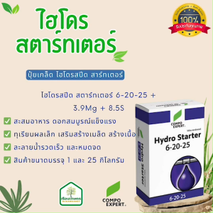 6-20-25 ไฮโดร สตาร์ทเตอร์ สะสมอาหาร ดอกสมบูรณ์แข็งแรง เสริมสร้างเมล็ด สร้างเนื้อ ขนาด 1 กิโลกรัม