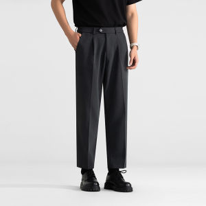 กางเกงขายาวทรงตรงลำลองสำหรับผู้ชาย ทรงหลวม กางเกงขายาวทรงมินิมอล ทรงบุผ้าฝ้าย ทรงตรง ทรงลำลอง สไตล์ธุรกิจ