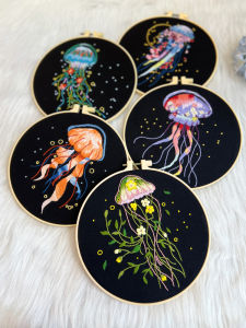 Handmade Embroidery DIY Material Kit Oceanic Jellyfish 3D Creative Cloth Art Gift for Boyfriend Traditional Handicrafts