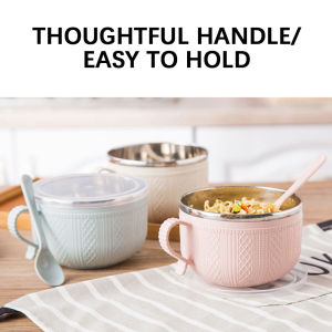 Stainless Steel Instants Noodle Bowl With Lid Spoon Wall Insulated Ramen Bowl Set For Student Office Outdoor Picnic Camping Gear