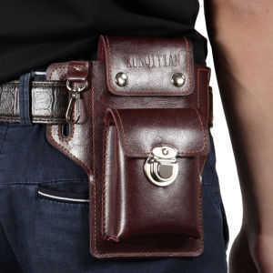 New Mens Leather Phone Bag Multifunctional Waist Bag Waterproof Construction Site Style Belt Loop Key Holder Retro Print PU Mini