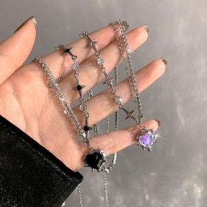 ILOVEDIY Y2K Purple Crystal Heart Pendant Necklace Women Light Luxury Punk Grunge Clavicle Chain Fashion Valentines Day Gifts