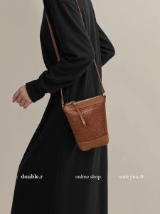 Original Handwoven Bucket Bag Womens Crossbody Shoulder Bag Soft PU Leather Zipper Closure Commuter Style Casual Fashion