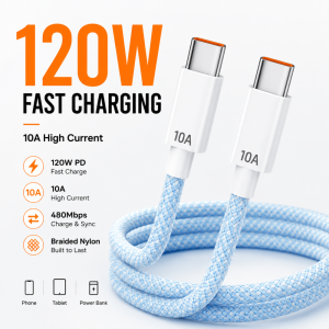 120W 10A Fast Charging Cable USB C To USB C Charger Cord USB A To Type C Data Sync Wire for iPhone 17 16 15 Xiaomi Samsung
