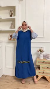 Bundling 2 Pcs LISHA DRESS GAMIS CRINKLE KOMBINASI SALUR RAYON PREMIUM BUSUI KERUT by Unique Daily