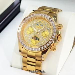 Đồng Hồ Cơ Tự Động Nam Bằng Thép Không Gỉ Màu Vàng OLEVS Mặt Số Kim Cương Pha Mặt Trăng Ngày Đồng Hồ Đeo Tay Thời Trang Sang Trọng