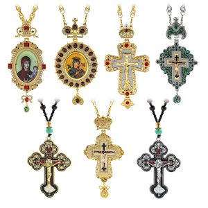 Gold Plated Pectoral Cross Christian Church Crown Necklace For Women Men Priest Crucifix Orthodox Baptism Gift Religious Icons