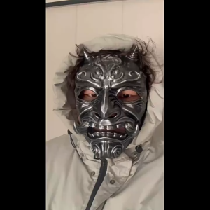 Japanese Red Prajna Hundred Ghosts Night Walk Mask Noh Drama Ghost Samurai Resin Face Mask Masquerade Ball Role Playing Prop