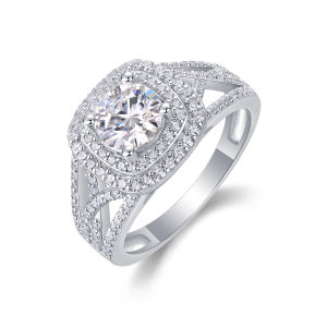 JIUZUAN 1Ct Moissanite Halo Wedding Ring S925 Silver 18K White Gold Plated Intricate Design Perfect Bridal Jewelry