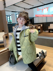 Thickened Cotton Jacket for Girls with Hood Mid-Length Korean Style Childrens Coat Warm And Windproof Autumn Winter Outfit