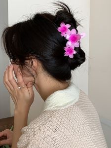 2024 New Arrival Three Flowers Plumeria Rubra Grip Barrettes Womens Japanese and Korean Large Back Head Updo Shark Clip Hairpin