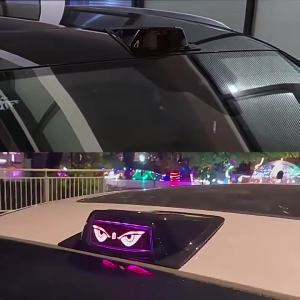 Solar Powered Car Roof Radar LED Warning Light with Devil Eyes Anti Collision Strobe Flashing Warning Lamp RGB Ambient Lighting