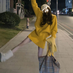 Korean Style Knitted Dress Womens Early Autumn 2025 High Waist A-Line Skirt Set Casual Pure Color V-Neck Long Sleeve Suit