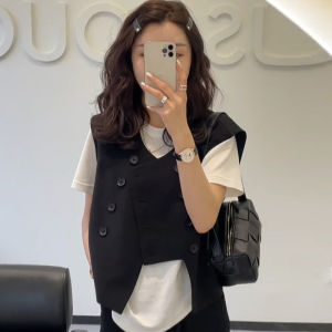 Double-breasted Short Vest For Small Stature