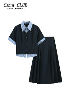 plus Size Summer New Style College Wind Shirt And Skirt Set Women Short Sleeve Polo Collar Polyester Fiber Commute Fashion