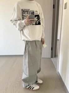 เสื้อสเวตเตอร์คอกลมบุขนแกะสไตล์ย้อนยุคแบบอเมริกัน CleanFit ทรงหลวม น้ำหนักหนา แฟชั่นฤดูใบไม้ร่วง สำหรับผู้ชาย