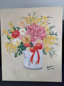 Original hand printed Acrylic painting Flowers