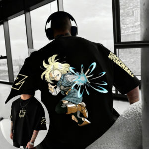Bandai | Dragon Ball Mens and Womens T-shirt Android 18 Anime Loose Tee Summer and Spring Boys Short Sleeves Parent-child Outfits