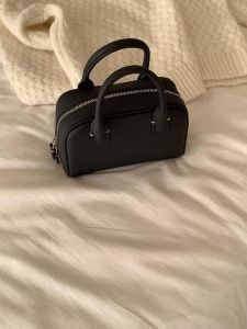 Casual Chic Top Layer Cowhide Leather Lychee Pattern Small Handbag Bowling Bag Single Shoulder Slant Cross Genuine Leather Handbag