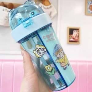 BOTOL MINUM DUA SISI 420ML / 600ML Air Sedotan 2 Sisi Sekat Free Sticker Bpa Free Duet Couple