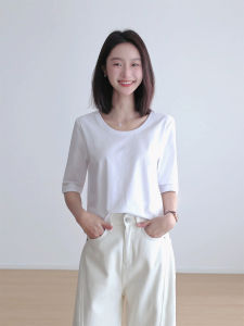 เสื้อยืดคอกลมแขนสั้นผ้าฝ้ายแท้สำหรับผู้หญิง ทรงหลวม ระบายอากาศได้ดี ใส่สบาย สำหรับใส่ไปทำงานในช่วงฤดูร้อน