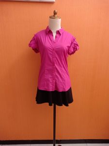 atasan kemeja wanita pink terang ARGADINE cewek M lengan pendek balon MEWAH kerja kuliah