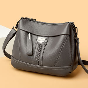 Trendy Multi-Layer Crossbody Bag Womens Genuine Leather Basket Weave Shoulder Bag Large Capacity Soft Leather Handbag