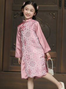 Girls Cheongsam Long Sleeve Autumn Style Childrens Fashion Tang Suit Dress Ancient Chinese Guzheng New Chinese Style Ceremony Dress