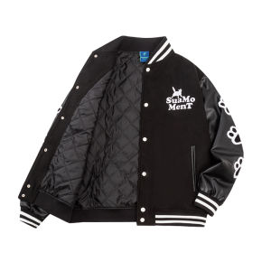 เสื้อแจ็คเก็ตเบสบอลคอปกสั้นผ้าฝ้ายหลวมสไตล์แมว SUAMOMENT สำหรับผู้ชาย ฤดูใบไม้ร่วง/ฤดูหนาว เสื้อผ้าคู่รัก แขนยาว ปกติ