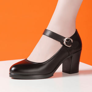 Elegant round Toe High Heels for Women Professional Work Shoes mid Heel Show Shoes Training Shoes Black Fashion Single Shoes