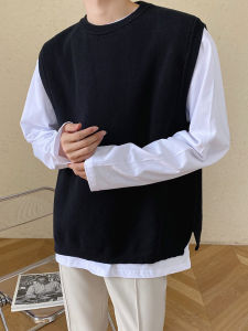 Mens Knitted Loose Fit Thin Sleeveless Vest Spring Autumn Fashionable Solid Color round Neck Youth Trend Casual Wear