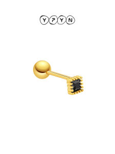 YIPIEYINA | Morse Code Style 9K Gold Stud Earrings Black Crystal Square Diamond