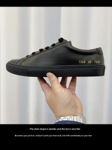 Glossy Black Mens Leather Flat Work Shoes Anti-Slip Casual Team White Shoes Large Size 45 Comfortable Breathable Slip-On Shoes