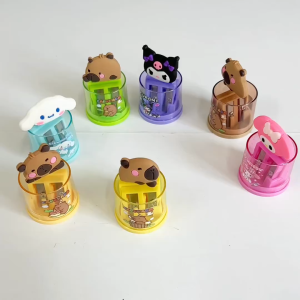 Cute Kids Dual Hole Pencil Sharpener with Shavings Container Portable School Stationery Kuromi Cinnamoroll My Melody