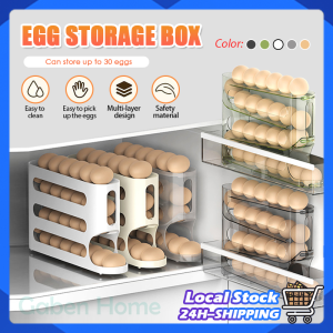 Slide Egg Storage Rack 4 Tier Refrigerator Side Door Egg Roller Kitchen Space Saving Automatic Egg Dispenser