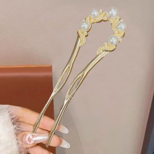 Red Rose U-Shaped Hairpin Chinese Style Wedding Hair Accessories Womens Hairpin for Bun Hairstyling New Bride Headwear