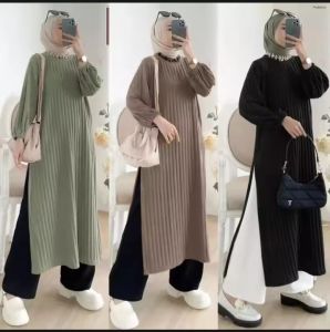 LONG TUNIK KNIT HORNET PREMIUM TEBAL LENGAN KARET ATASAN WANITA