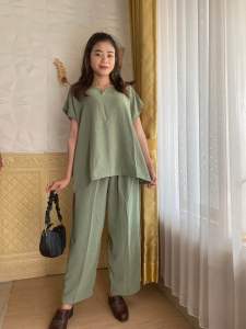 SETELAN PIYAMA WANITA CRINKLE AIRFLOW / ONE SET CELANA PANJANG LENGAN PENDEK KEKINIAN 2024