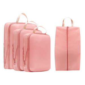 4-Piece Compressible Space-Expanding Cube Clothing Luggage Storage Bag Set Made of Soft and Resilient High-Quality Fabric with Storage Bags Suitable for Clothing Shoes Cosmetics and Toiletries Expandable and Retractable Style Multifunctional Zipp...