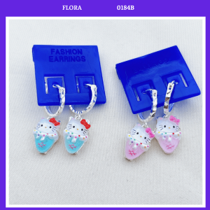 FLORA 0184B - Bông tai bạc ta hình mèo Hello Kitty màu hồng xanh da trời dành cho bé gái