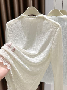 เสื้อชั้นในผ้าตาข่ายลูกไม้บางคอสูงครึ่งตัวทรงสลิมฟิตสำหรับผู้หญิง ฤดูใบไม้ผลิและฤดูใบไม้ร่วง สีสันสดใส แขนยาว ปกติ